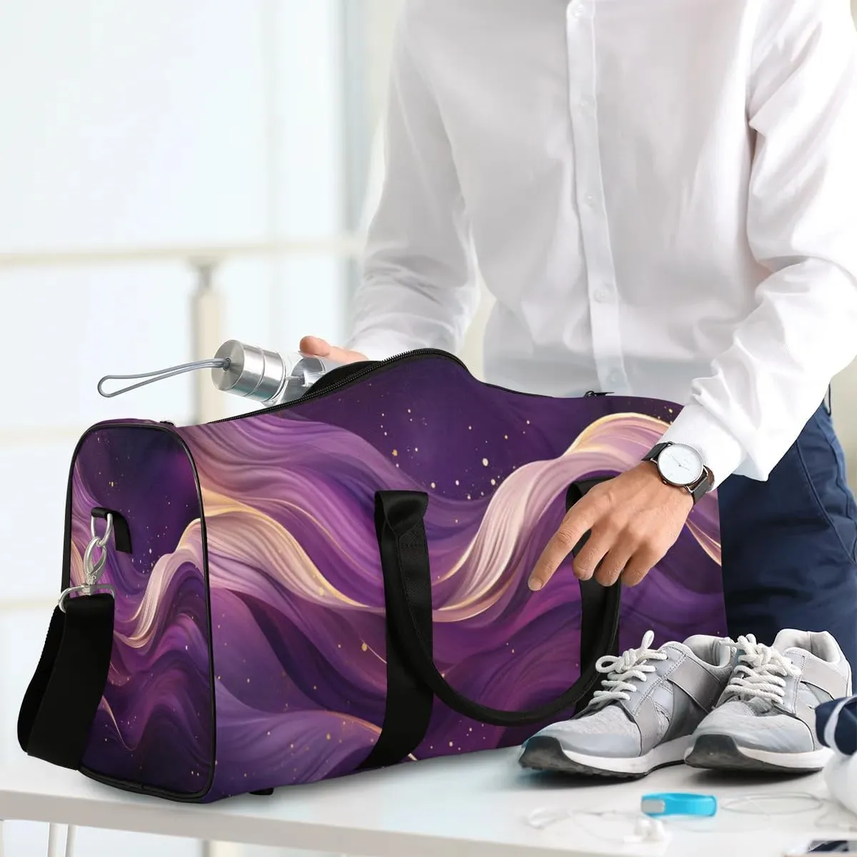 Glitter Pattern Travel Duffel Bag for Women Men Waterproof Foldable Overnight Weekender Bag Large Capacity Sports Gym Bag