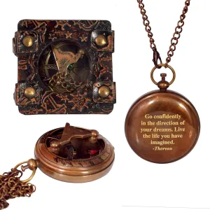 GO CONFIDENTLY Famous Quote Sundial Compass with Leather Case Nautical Antique Engraved Compass for Husband, Camping, Hiking,Travelling Birthday Gift, Graduation Gift, Wedding Anniversary, Christmas