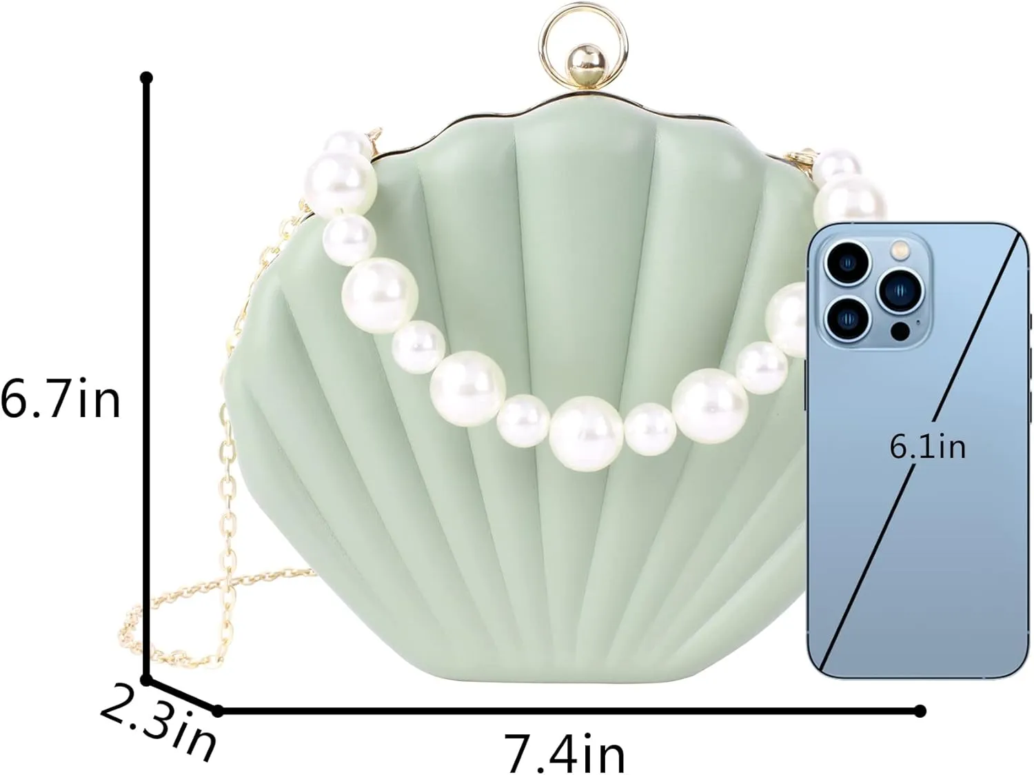 Goclothod Seashell Shape Purse Sequins Leather Crossbody Shoulder Bag Mini Chain Purse