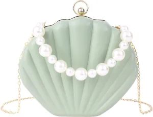 Goclothod Seashell Shape Purse Sequins Leather Crossbody Shoulder Bag Mini Chain Purse