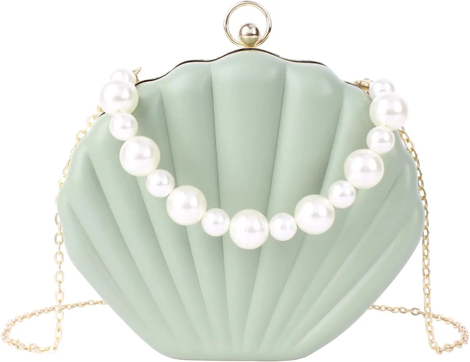 Goclothod Seashell Shape Purse Sequins Leather Crossbody Shoulder Bag Mini Chain Purse