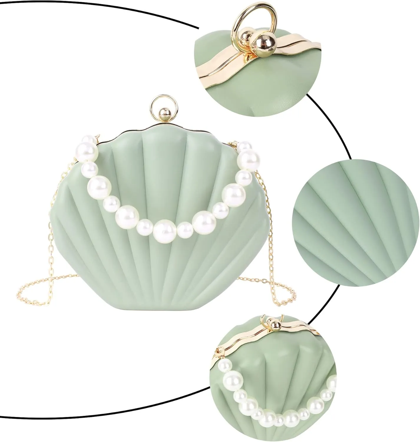 Goclothod Seashell Shape Purse Sequins Leather Crossbody Shoulder Bag Mini Chain Purse