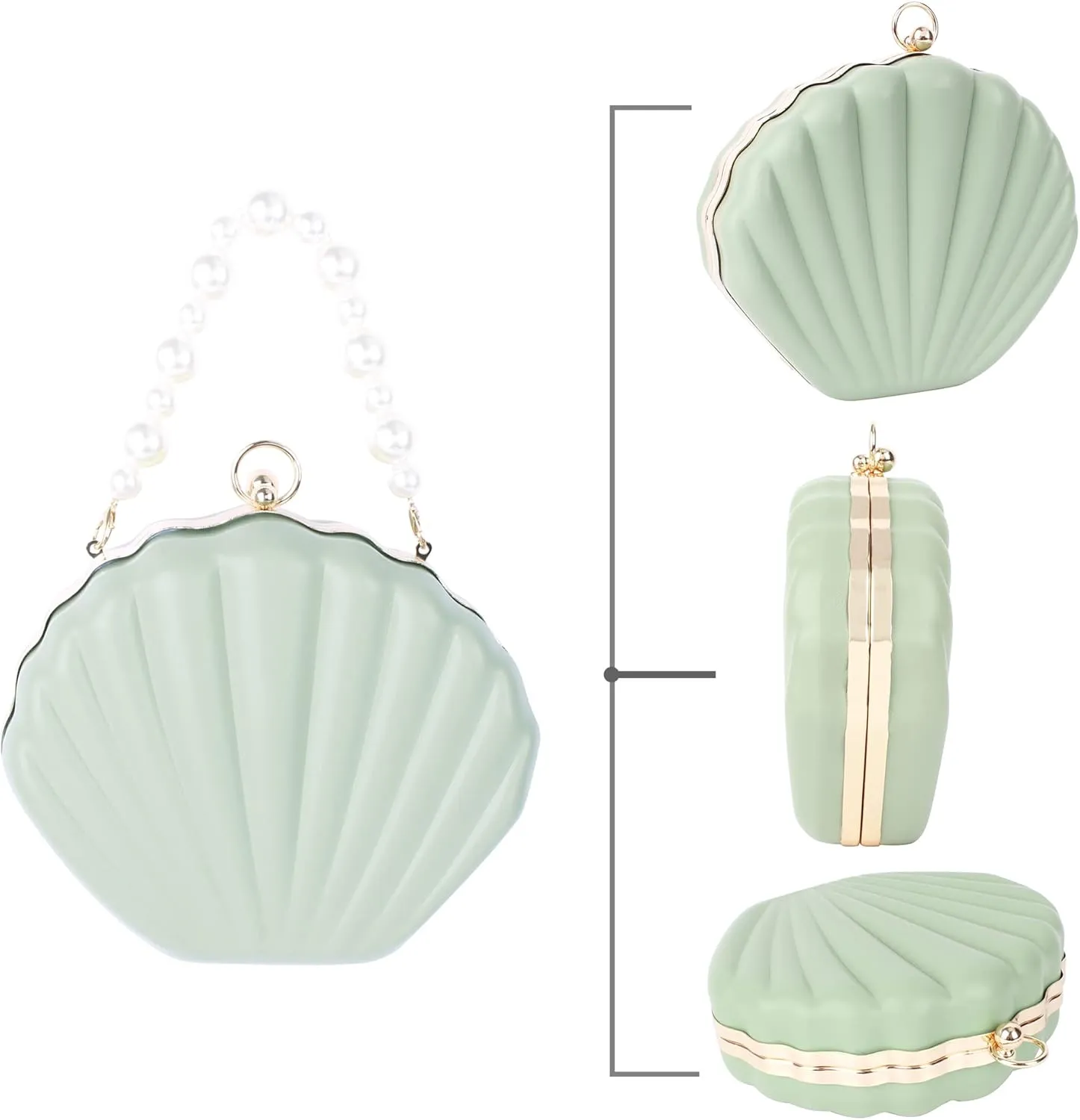 Goclothod Seashell Shape Purse Sequins Leather Crossbody Shoulder Bag Mini Chain Purse