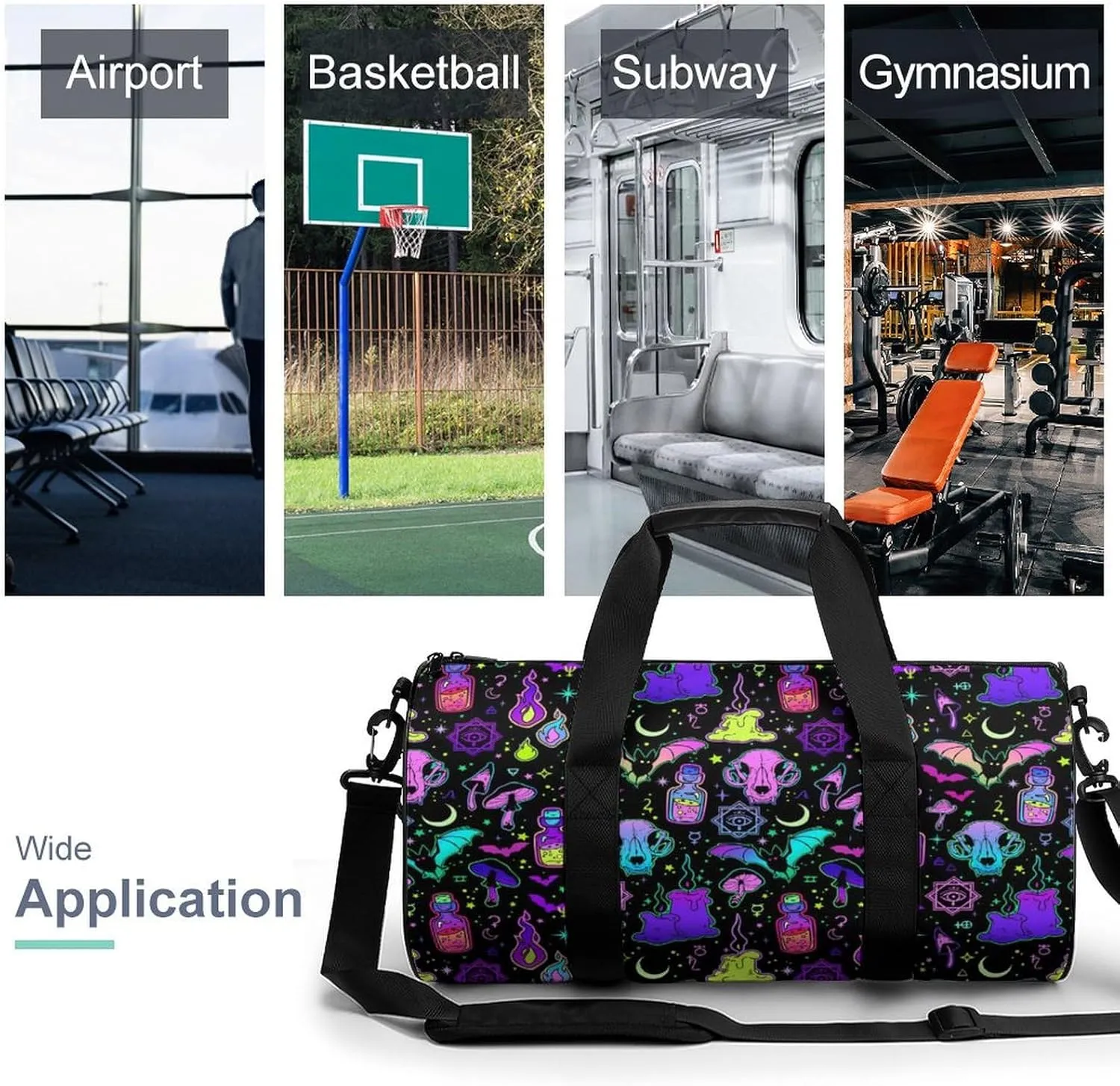 Gothic Magic Witch Witchy Large Capacity Cylindrical Fitness Bag, Hand-held Fitness Bag