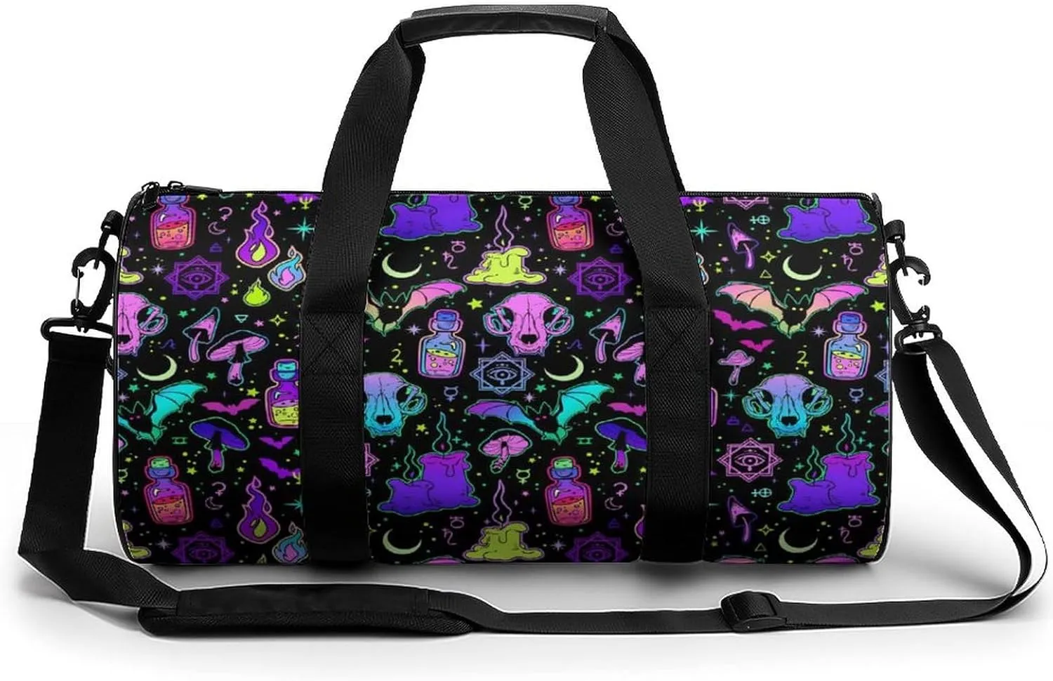 Gothic Magic Witch Witchy Large Capacity Cylindrical Fitness Bag, Hand-held Fitness Bag