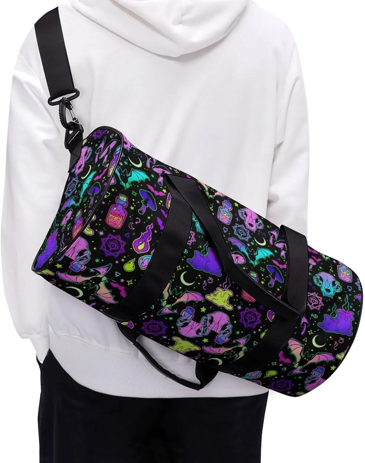 Gothic Magic Witch Witchy Large Capacity Cylindrical Fitness Bag, Hand-held Fitness Bag