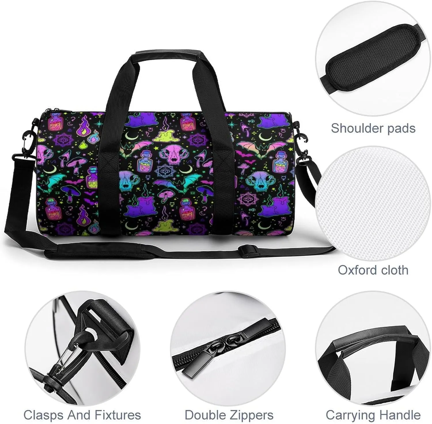 Gothic Magic Witch Witchy Large Capacity Cylindrical Fitness Bag, Hand-held Fitness Bag
