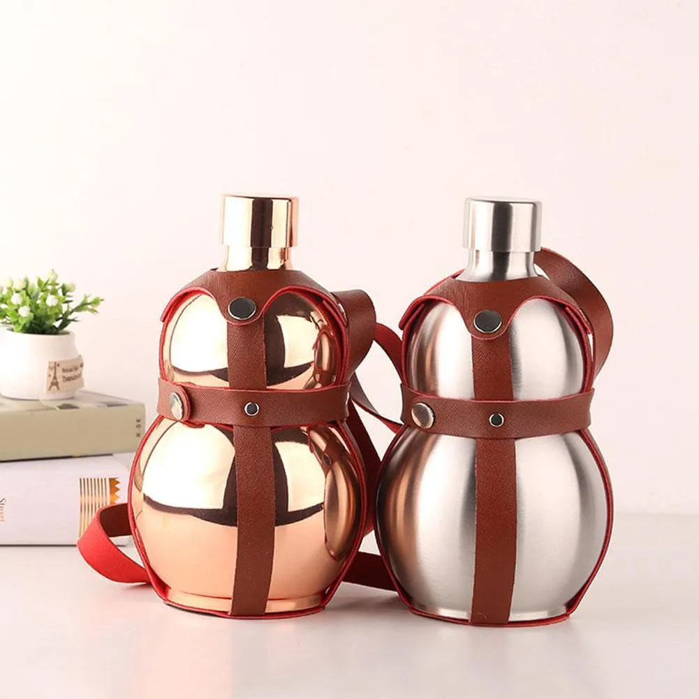 Gourd Water Bottle,1000ml Stainless Steel Gourd Sports Water Bottle Travel Water Bottle,Reusable Water Flask, Screw Top Leak Proof Sport Flask Jug,Eye-catching Gourd Style Water Bottle (Silver)