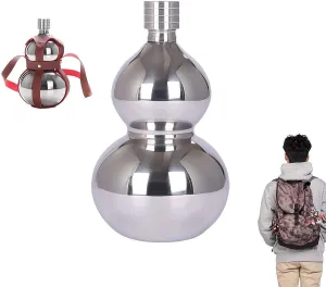 Gourd Water Bottle,1000ml Stainless Steel Gourd Sports Water Bottle Travel Water Bottle,Reusable Water Flask, Screw Top Leak Proof Sport Flask Jug,Eye-catching Gourd Style Water Bottle (Silver)