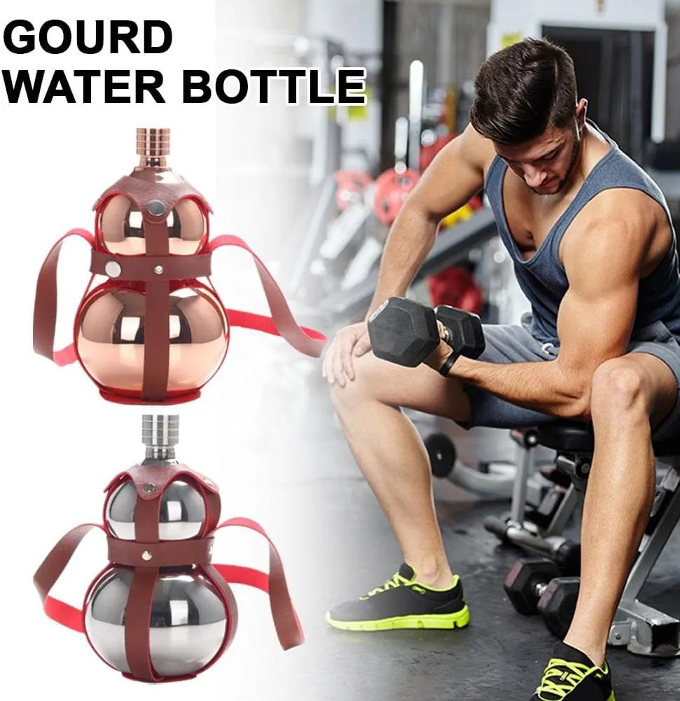 Gourd Water Bottle,1000ml Stainless Steel Gourd Sports Water Bottle Travel Water Bottle,Reusable Water Flask, Screw Top Leak Proof Sport Flask Jug,Eye-catching Gourd Style Water Bottle (Silver)