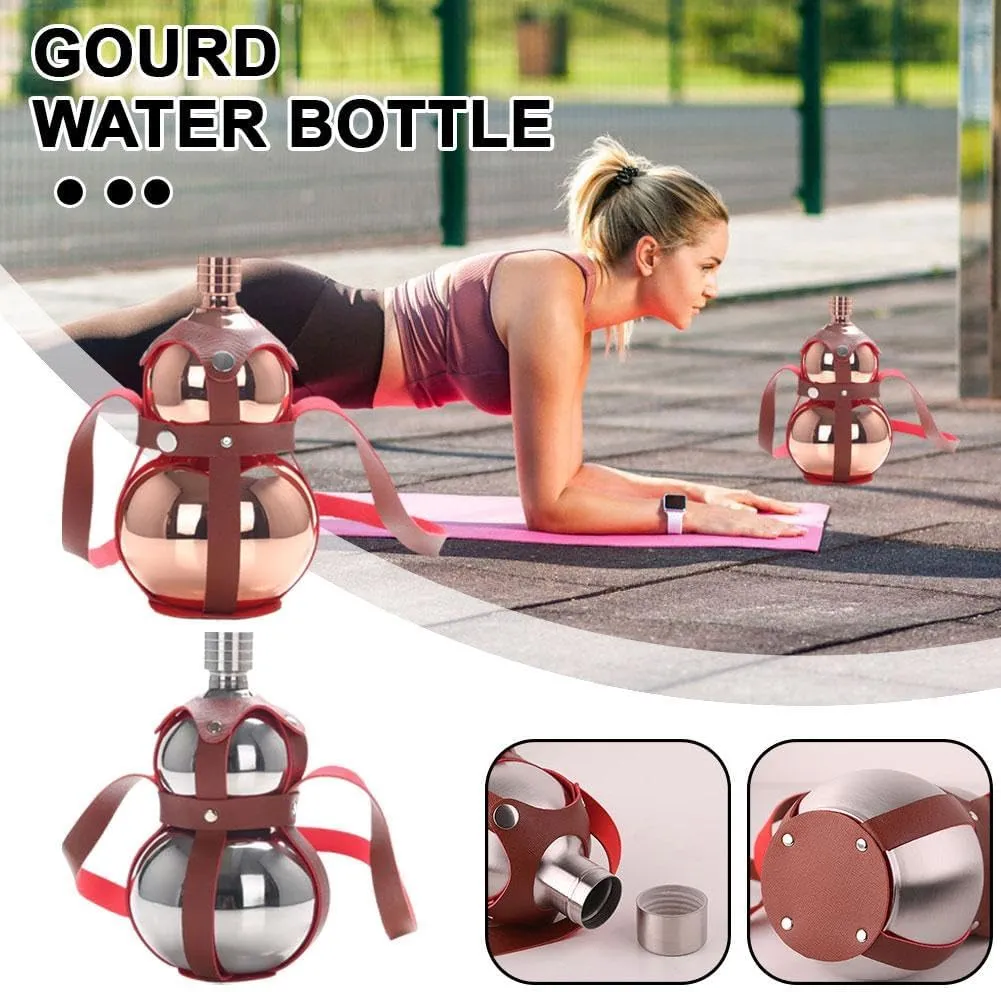 Gourd Water Bottle,1000ml Stainless Steel Gourd Sports Water Bottle Travel Water Bottle,Reusable Water Flask, Screw Top Leak Proof Sport Flask Jug,Eye-catching Gourd Style Water Bottle (Silver)