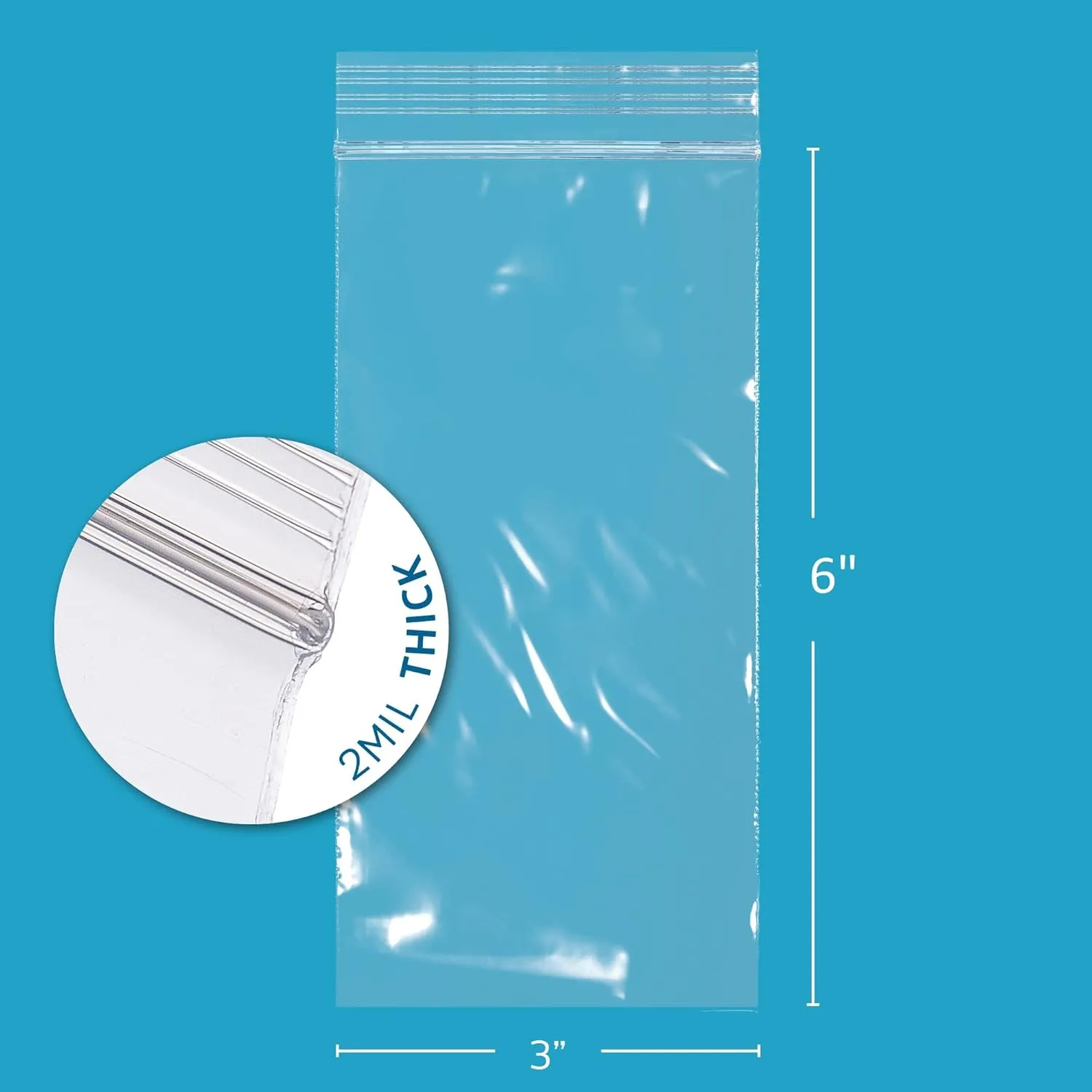 GPI - Case of 1000 3" X 6" Clear Plastic Reclosable Zip Bags - Bulk 2 Mil Thick Strong & Durable Poly Baggies with Resealable Zipper Top Lock for Travel, Storage, Packaging & Shipping.