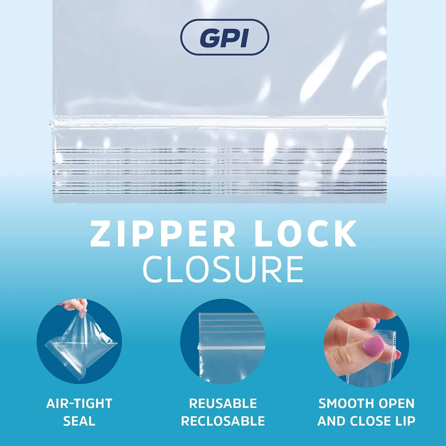 GPI - Case of 1000 3" X 6" Clear Plastic Reclosable Zip Bags - Bulk 2 Mil Thick Strong & Durable Poly Baggies with Resealable Zipper Top Lock for Travel, Storage, Packaging & Shipping.