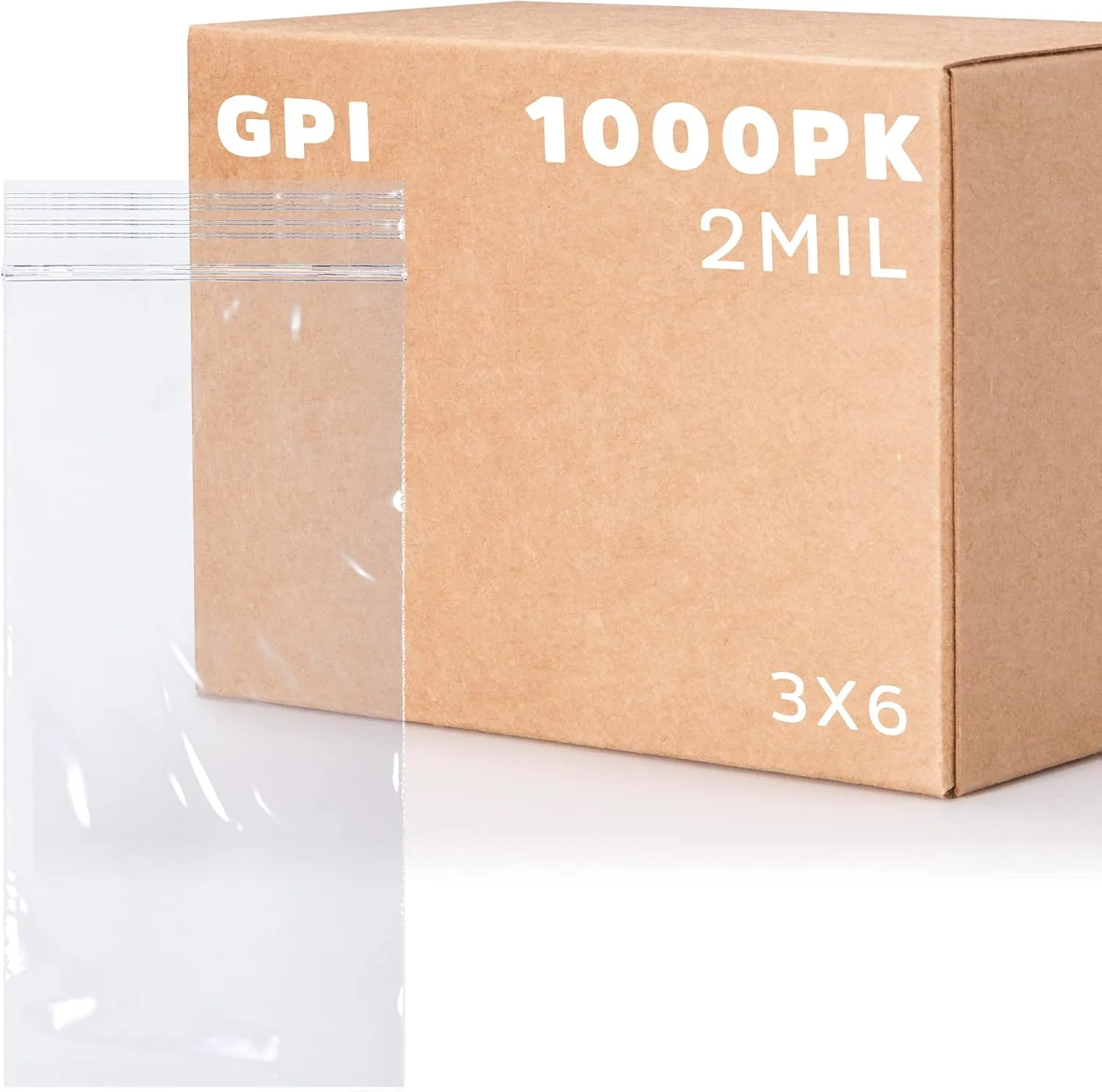 GPI - Case of 1000 3" X 6" Clear Plastic Reclosable Zip Bags - Bulk 2 Mil Thick Strong & Durable Poly Baggies with Resealable Zipper Top Lock for Travel, Storage, Packaging & Shipping.