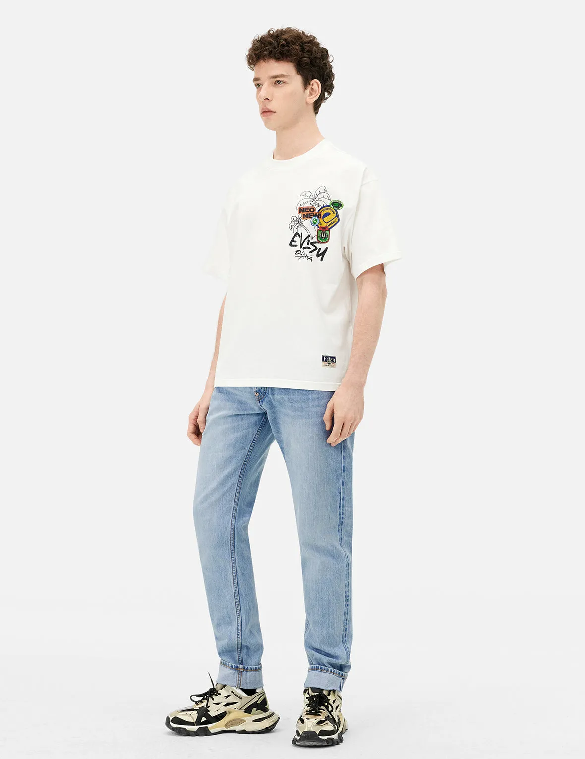 Graffiti-Style Daicock Print Carrot Fit Jeans #2017