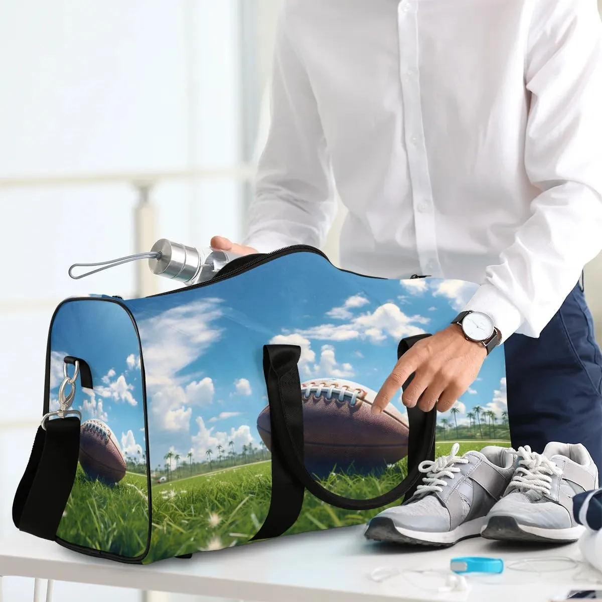 Green Grass Sports American Football Travel Duffel Bag for Women Men Waterproof Foldable Overnight Weekender Bag Large Capacity Sports Gym Bag