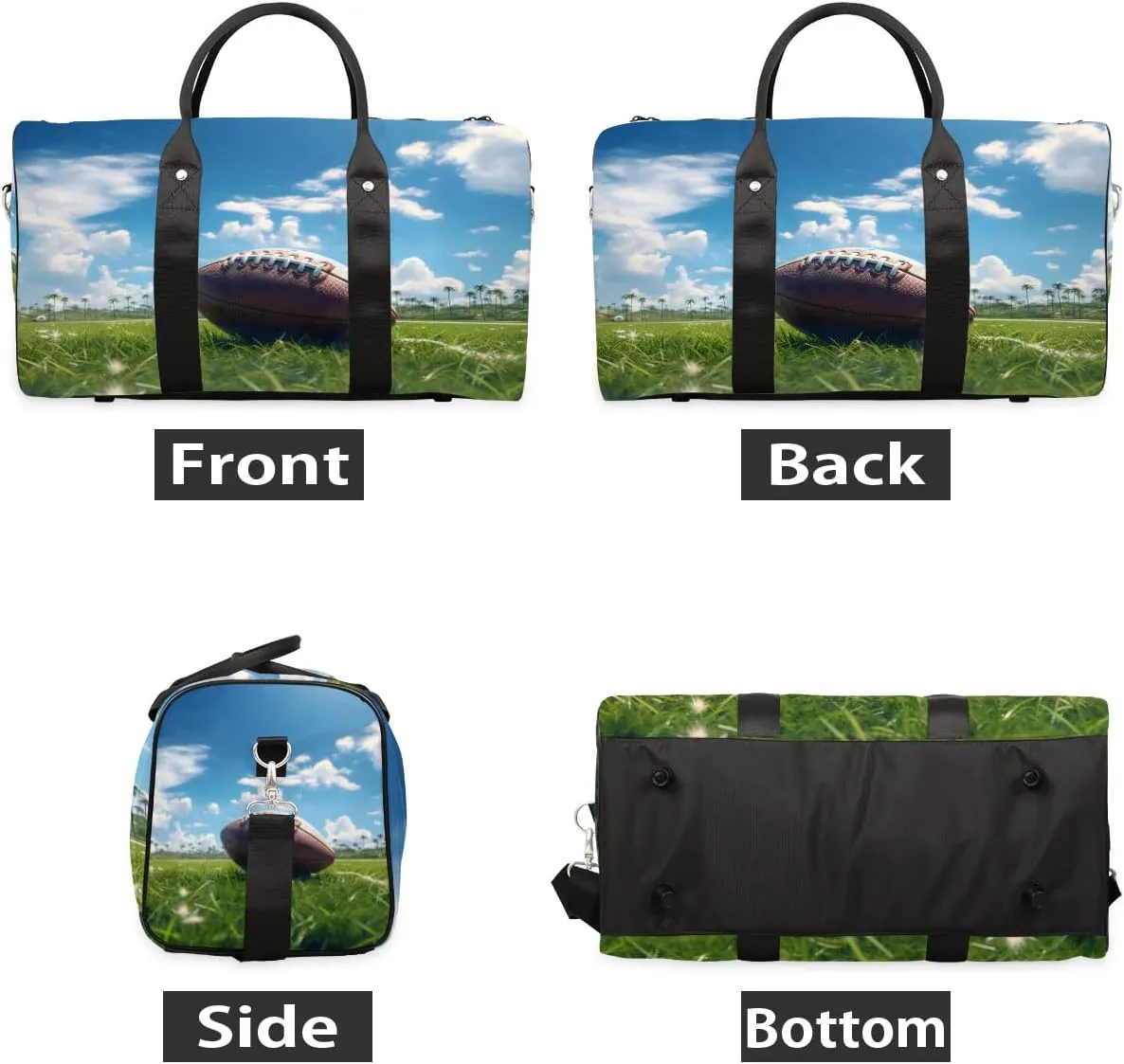Green Grass Sports American Football Travel Duffel Bag for Women Men Waterproof Foldable Overnight Weekender Bag Large Capacity Sports Gym Bag