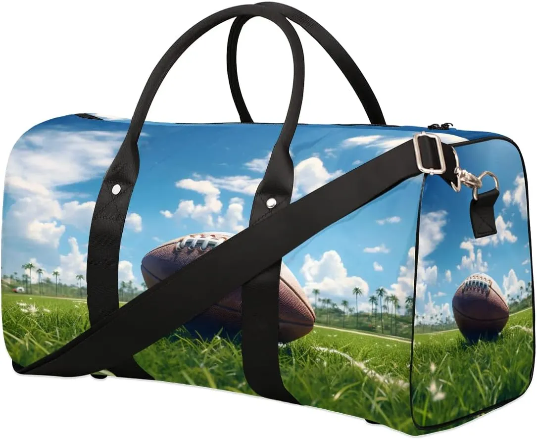 Green Grass Sports American Football Travel Duffel Bag for Women Men Waterproof Foldable Overnight Weekender Bag Large Capacity Sports Gym Bag