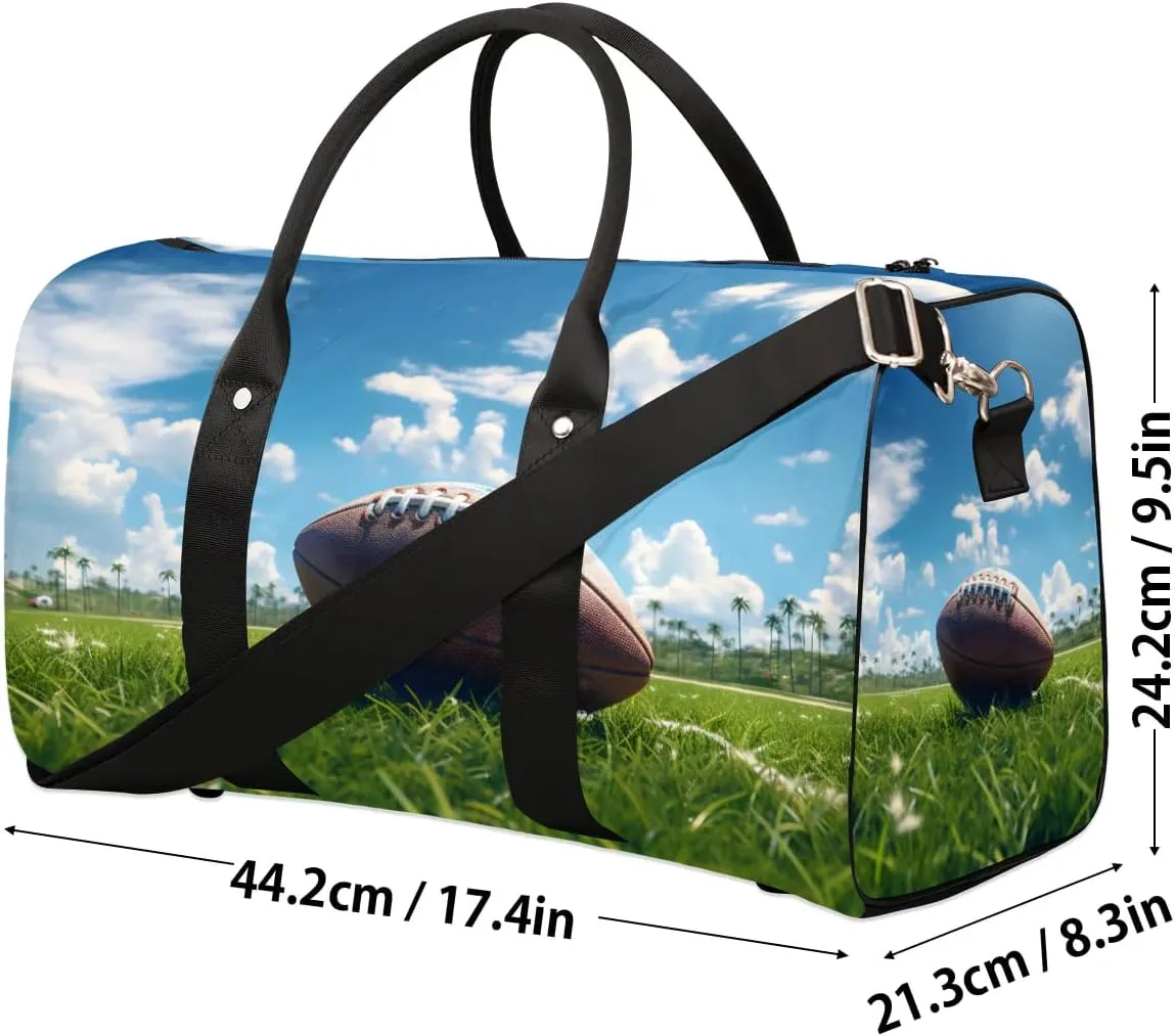 Green Grass Sports American Football Travel Duffel Bag for Women Men Waterproof Foldable Overnight Weekender Bag Large Capacity Sports Gym Bag