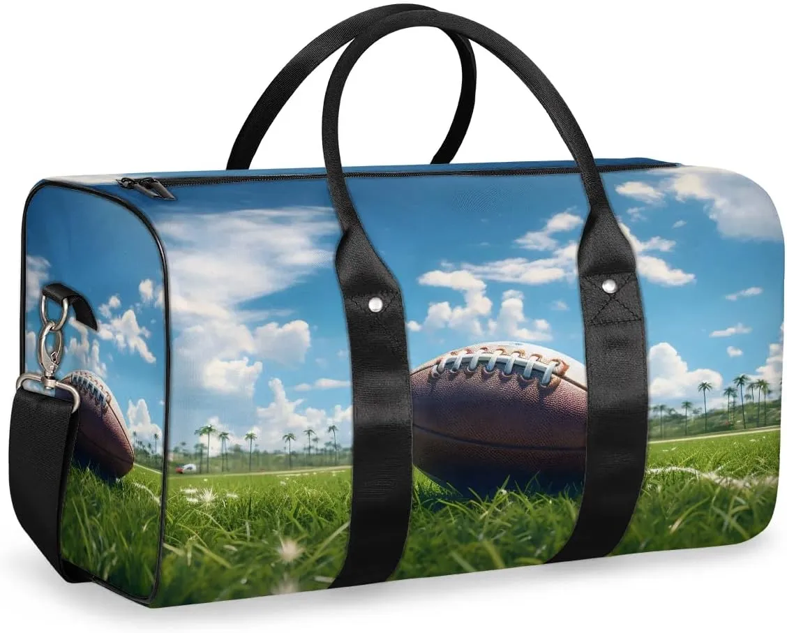 Green Grass Sports American Football Travel Duffel Bag for Women Men Waterproof Foldable Overnight Weekender Bag Large Capacity Sports Gym Bag