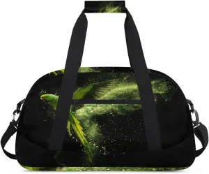 Green Parrot Gym Duffel Bag for Men Women Shimmering Powder Sports Tote Bag with Adjustable Shoulder Strap for Dance Gymnastics Traveling Outdoor Camping Overnight Stay