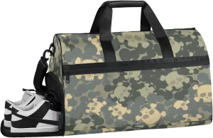 Grey Gym Bag for Men- 43L large Duffle Bag for Travel, Skull Motif Travel Bag with Shoe Compartment-Personal Item Travel Bag Weekender Bags for Women