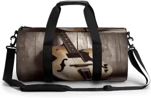 Guitar Pictures Cylindrical Gym Bag Travel Duffel Bag with Dry Wet Separated Pocket for Men And Women Overnight Bag Weekender Bag Training Handbag Yoga Bag