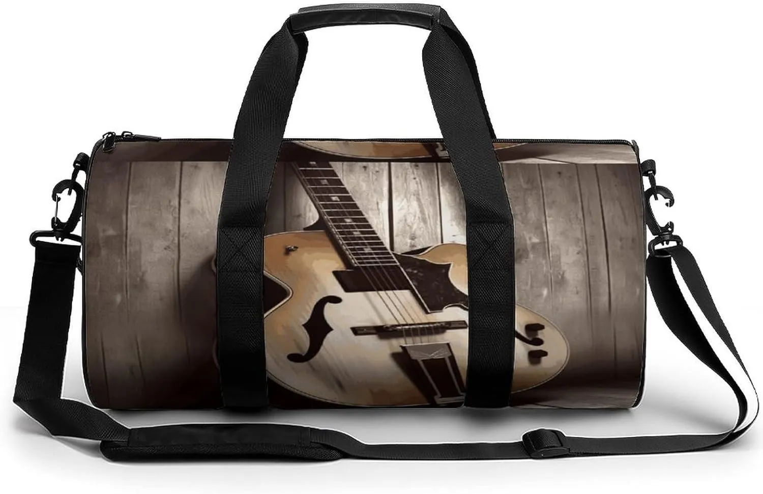 Guitar Pictures Cylindrical Gym Bag Travel Duffel Bag with Dry Wet Separated Pocket for Men And Women Overnight Bag Weekender Bag Training Handbag Yoga Bag
