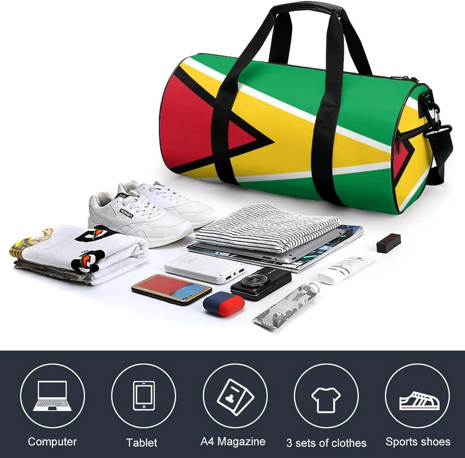 Guyana Flag Sports Duffel Bag for Men Women Dry Wet Separation Lightweight Tote