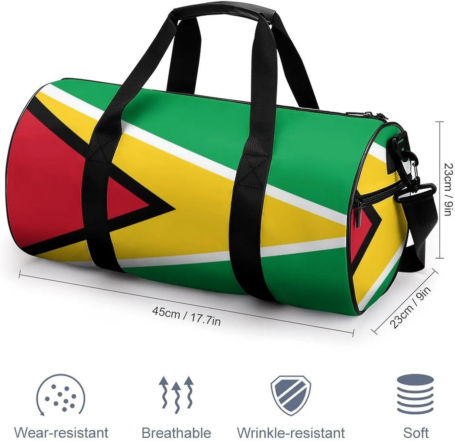 Guyana Flag Sports Duffel Bag for Men Women Dry Wet Separation Lightweight Tote