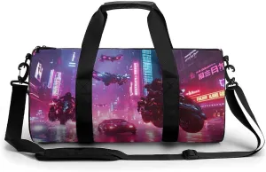 Gym Bag 17in for Men Women, Waterproof Foldable Sports Organizer, Durable Workout Travel Duffle Bag, Futuristic Heroes Vs Enemies-183