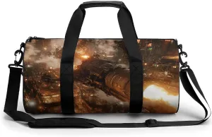 Gym Bag 17in for Men Women, Waterproof Foldable Sports Organizer, Durable Workout Travel Duffle Bag, Steam City Warfare-66