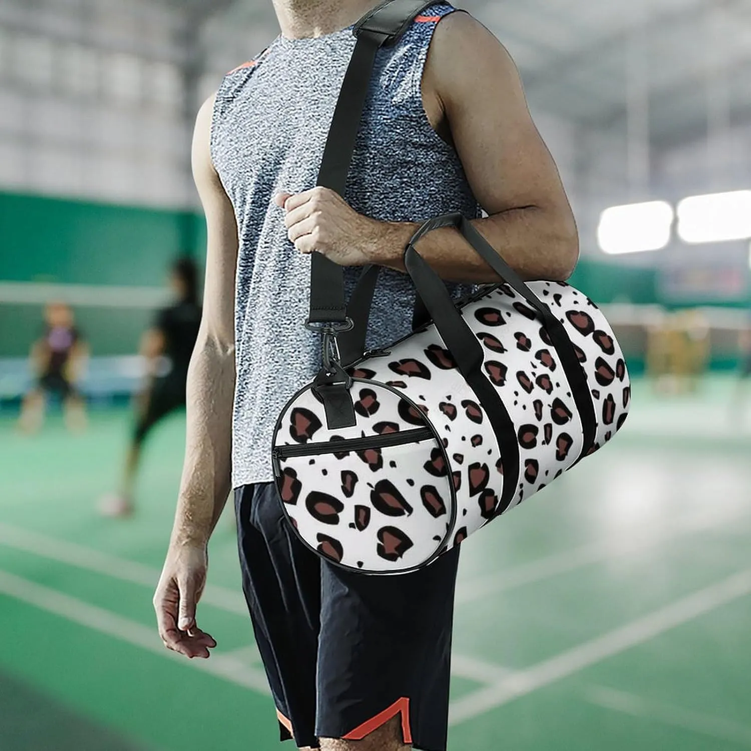 Gym Bag for Men Women Lightweight Sports Duffle Bag with Multiple Compartments Cylindrical Gym Bag for Fitness Travel And Outdoor Activities Ater Resistant Yoga Bag Training Bag Abstract Leopard
