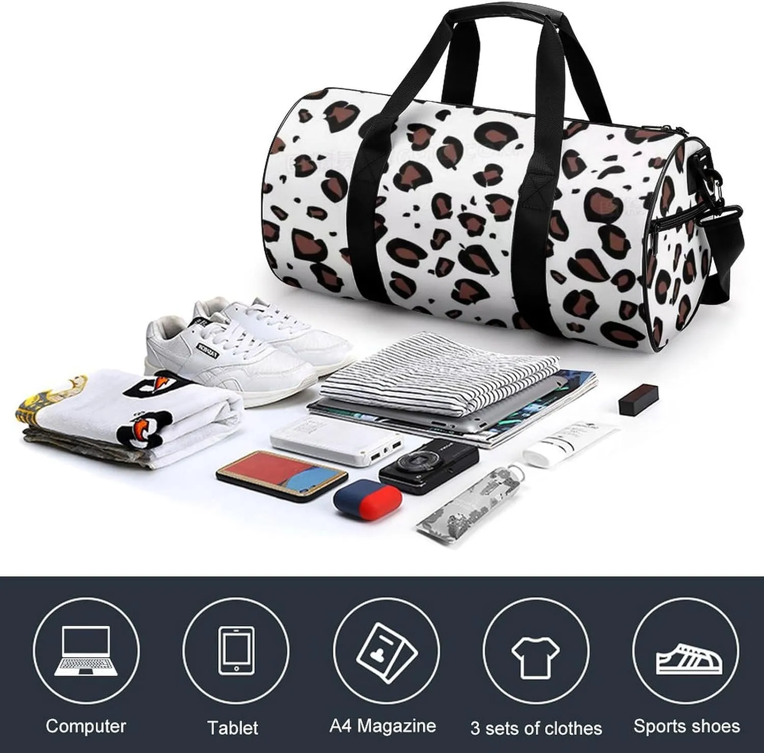 Gym Bag for Men Women Lightweight Sports Duffle Bag with Multiple Compartments Cylindrical Gym Bag for Fitness Travel And Outdoor Activities Ater Resistant Yoga Bag Training Bag Abstract Leopard