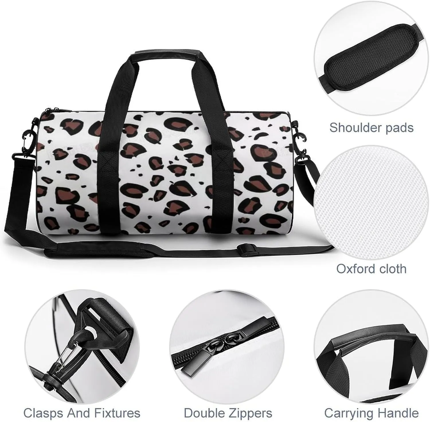 Gym Bag for Men Women Lightweight Sports Duffle Bag with Multiple Compartments Cylindrical Gym Bag for Fitness Travel And Outdoor Activities Ater Resistant Yoga Bag Training Bag Abstract Leopard