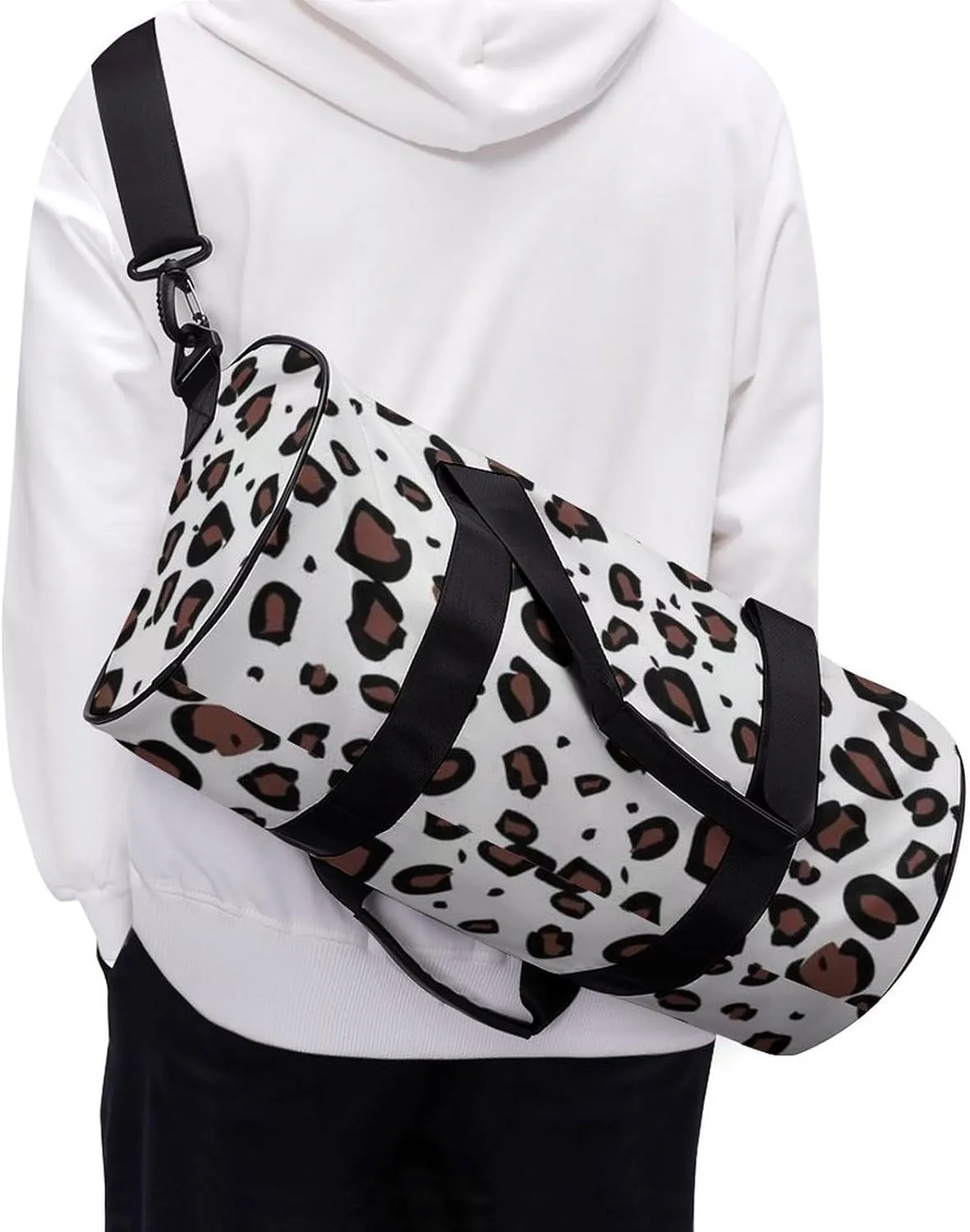 Gym Bag for Men Women Lightweight Sports Duffle Bag with Multiple Compartments Cylindrical Gym Bag for Fitness Travel And Outdoor Activities Ater Resistant Yoga Bag Training Bag Abstract Leopard