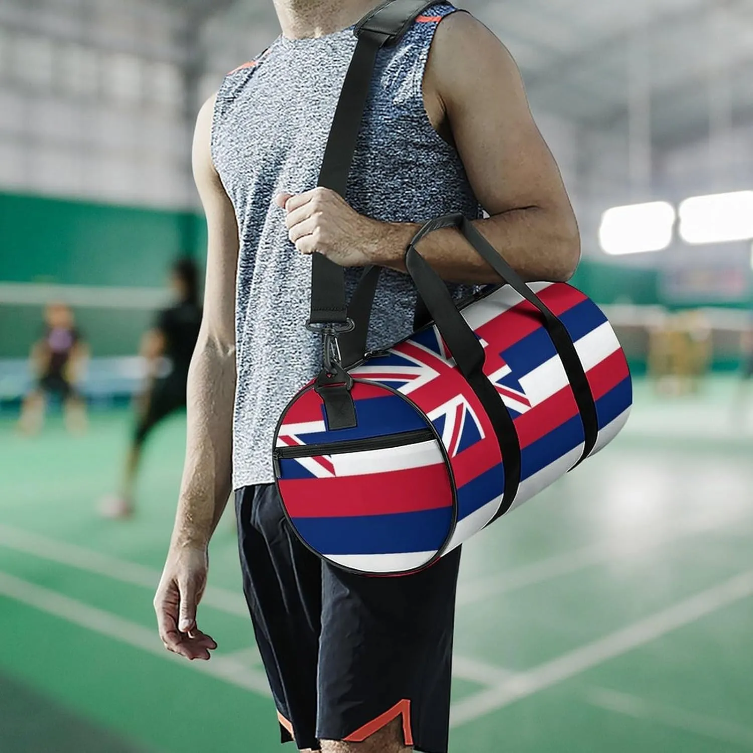 Gym Bag for Men Women Lightweight Sports Duffle Bag with Multiple Compartments Cylindrical Gym Bag for Fitness Travel And Outdoor Activities Ater Resistant Yoga Bag Training Bag Hawaii Stripes