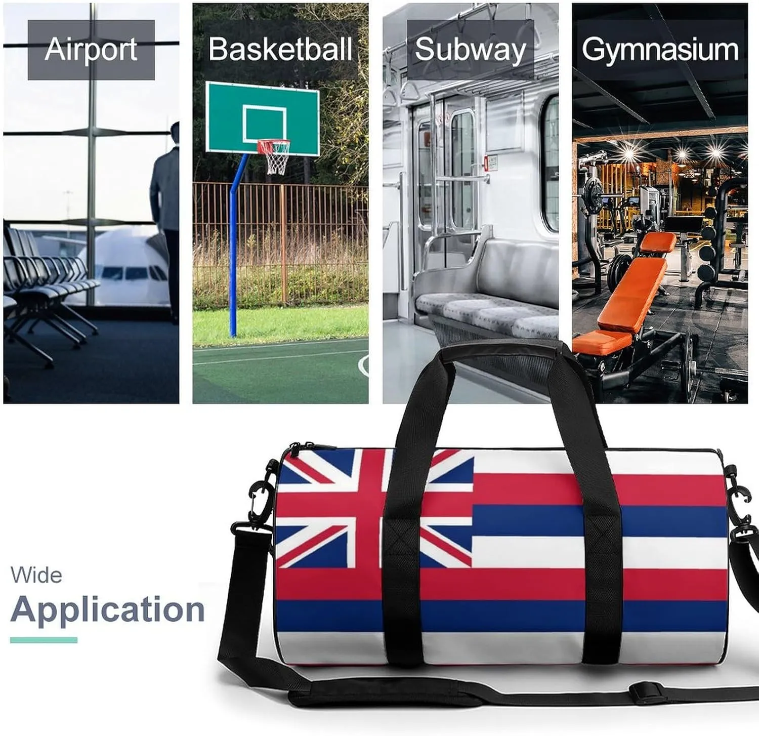 Gym Bag for Men Women Lightweight Sports Duffle Bag with Multiple Compartments Cylindrical Gym Bag for Fitness Travel And Outdoor Activities Ater Resistant Yoga Bag Training Bag Hawaii Stripes