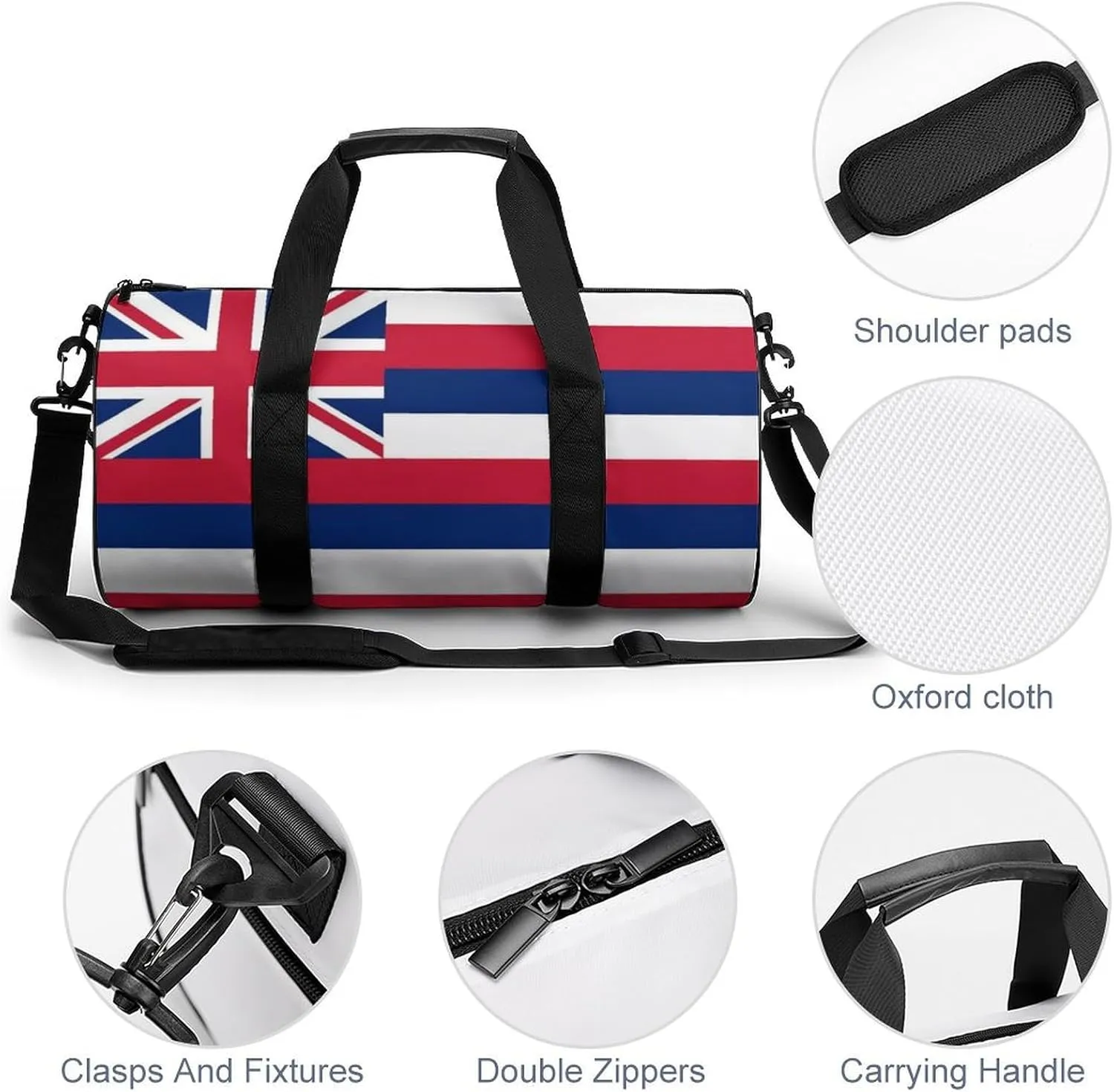 Gym Bag for Men Women Lightweight Sports Duffle Bag with Multiple Compartments Cylindrical Gym Bag for Fitness Travel And Outdoor Activities Ater Resistant Yoga Bag Training Bag Hawaii Stripes