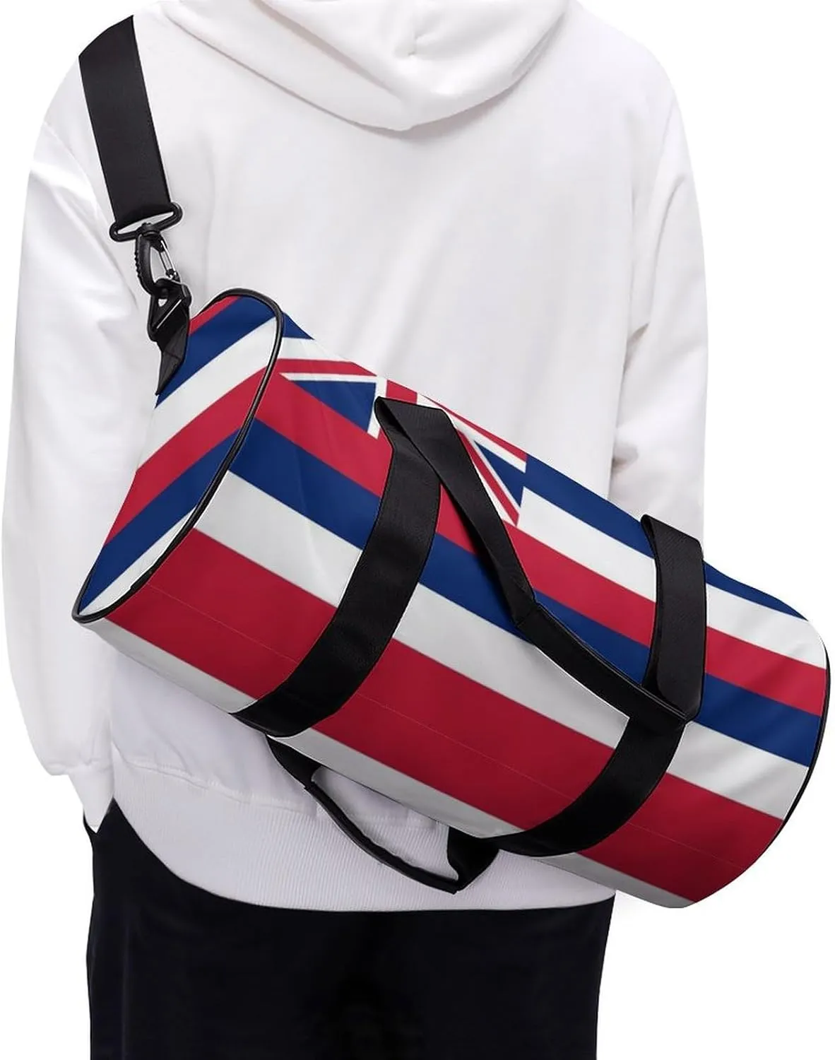 Gym Bag for Men Women Lightweight Sports Duffle Bag with Multiple Compartments Cylindrical Gym Bag for Fitness Travel And Outdoor Activities Ater Resistant Yoga Bag Training Bag Hawaii Stripes