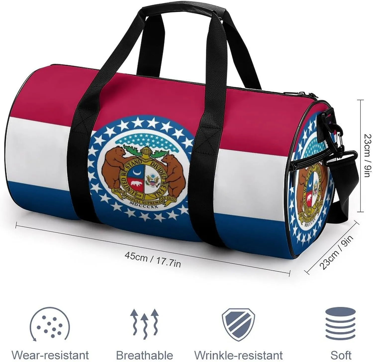 Gym Bag for Men Women Lightweight Sports Duffle Bag with Multiple Compartments Cylindrical Gym Bag for Fitness Travel And Outdoor Activities Ater Resistant Yoga Bag Training Bag Missouri Pride