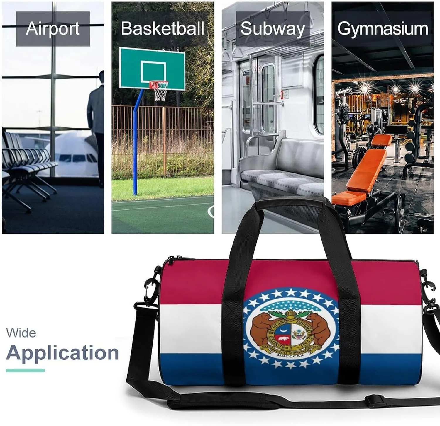 Gym Bag for Men Women Lightweight Sports Duffle Bag with Multiple Compartments Cylindrical Gym Bag for Fitness Travel And Outdoor Activities Ater Resistant Yoga Bag Training Bag Missouri Pride