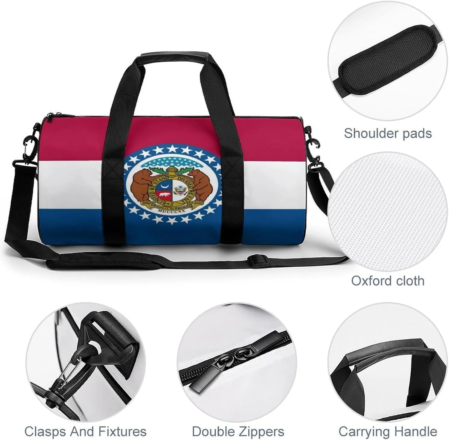 Gym Bag for Men Women Lightweight Sports Duffle Bag with Multiple Compartments Cylindrical Gym Bag for Fitness Travel And Outdoor Activities Ater Resistant Yoga Bag Training Bag Missouri Pride