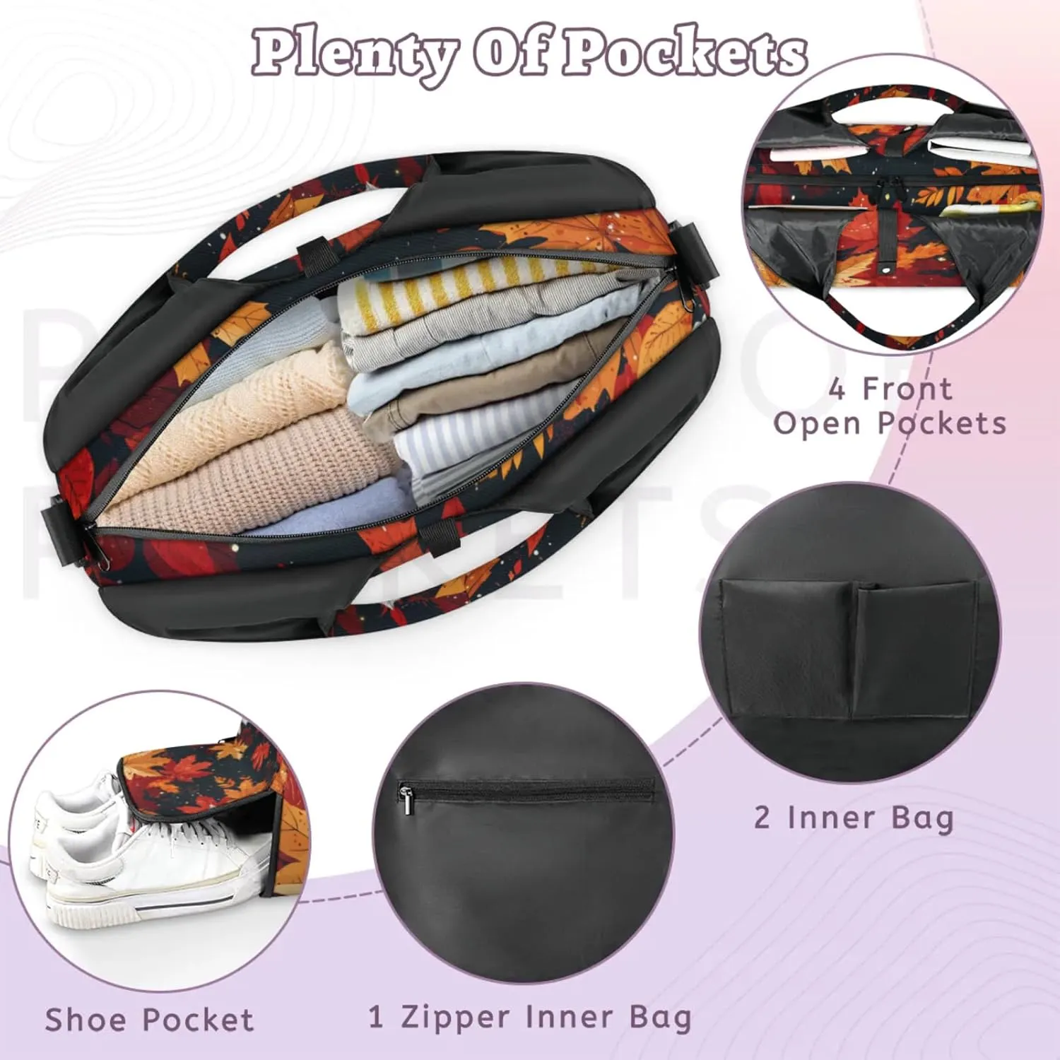 Gym Bag for Women Fallen Maple Leaves Duffel Bag with Shoe Compartment and Yoga Mat Holder Portable Weekender Bags Travel Tote Bags