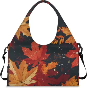 Gym Bag for Women Fallen Maple Leaves Duffel Bag with Shoe Compartment and Yoga Mat Holder Portable Weekender Bags Travel Tote Bags