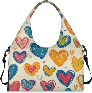 Gym Bag for Women Lovely Hearts Duffel Bag with Shoe Compartment and Yoga Mat Holder Portable Weekender Bags Travel Tote Bags