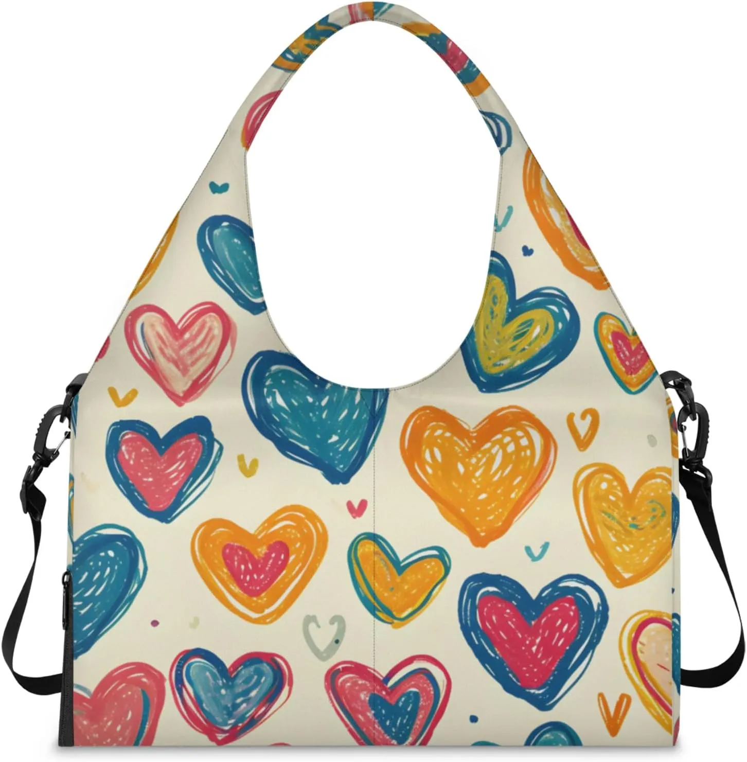 Gym Bag for Women Lovely Hearts Duffel Bag with Shoe Compartment and Yoga Mat Holder Portable Weekender Bags Travel Tote Bags