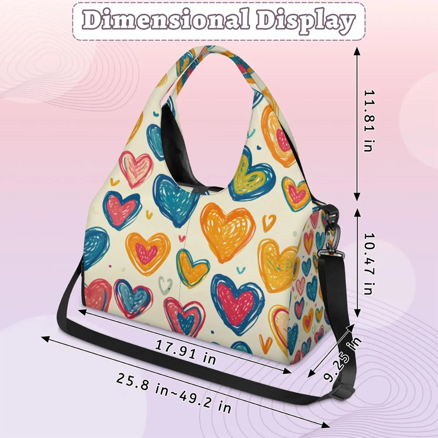 Gym Bag for Women Lovely Hearts Duffel Bag with Shoe Compartment and Yoga Mat Holder Portable Weekender Bags Travel Tote Bags