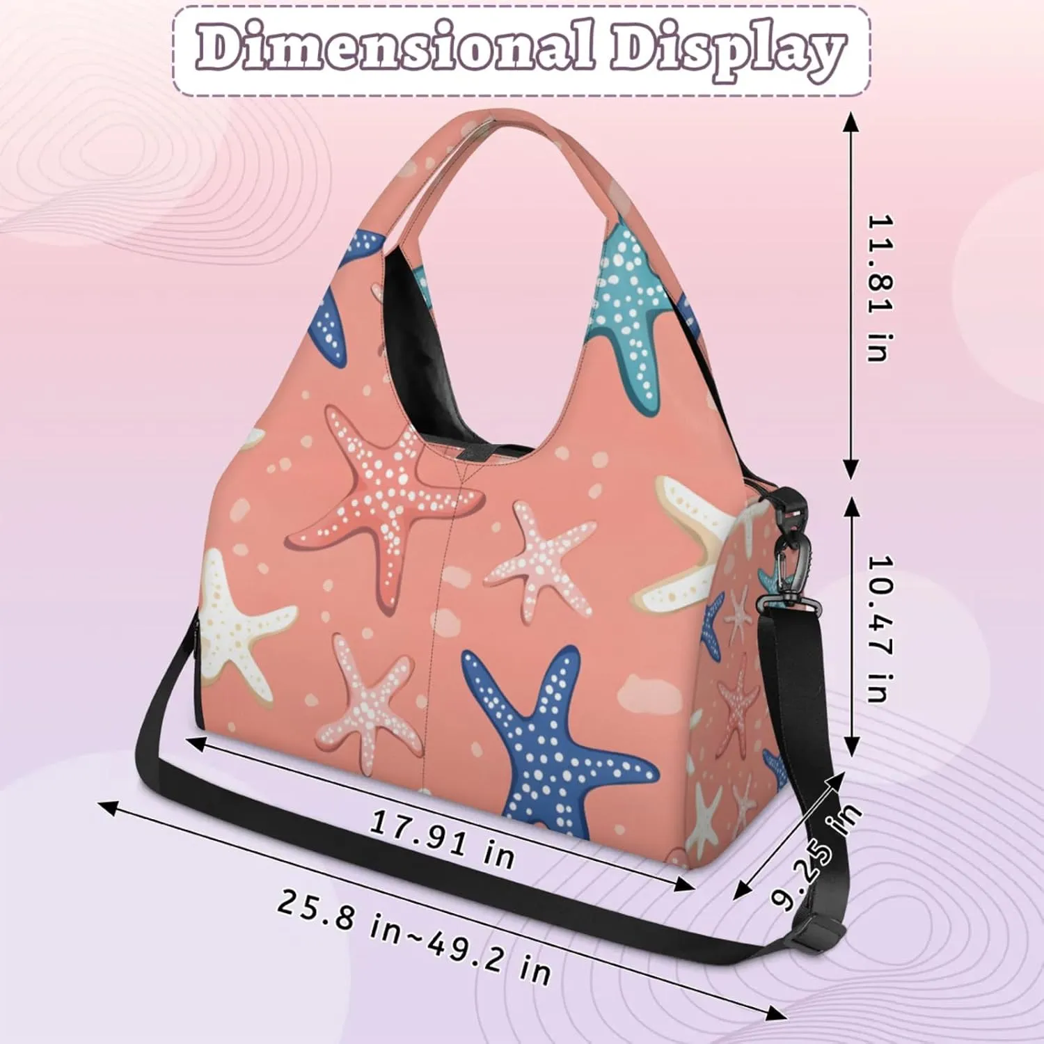 Gym Bag for Women Lovely Starfish Print Duffel Bag with Shoe Compartment and Yoga Mat Holder Portable Weekender Bags Travel Tote Bags