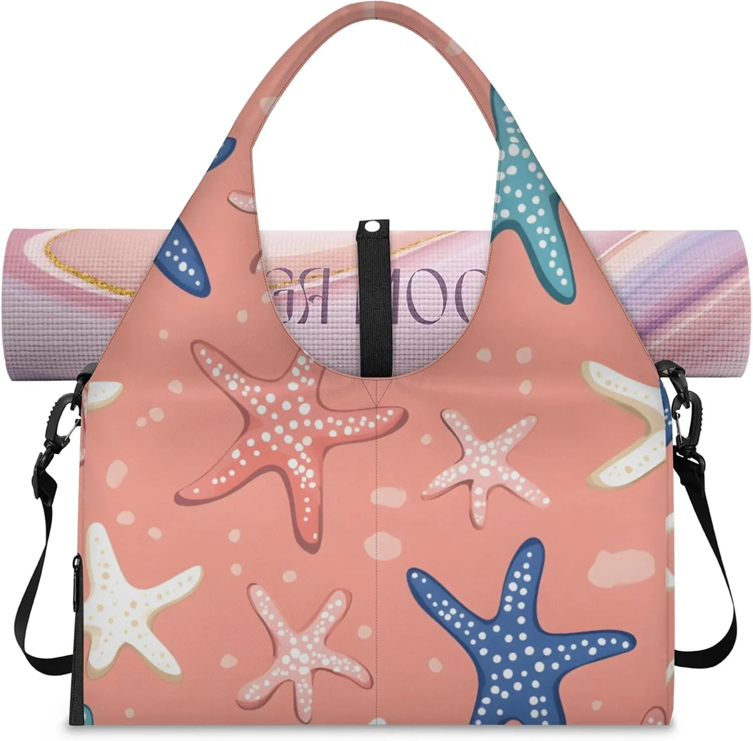 Gym Bag for Women Lovely Starfish Print Duffel Bag with Shoe Compartment and Yoga Mat Holder Portable Weekender Bags Travel Tote Bags